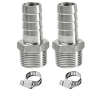 Lot de 2 douilles de tuyau 3/4" en acier inoxydable, 25 mm vers 3/4" AG | Filetage extérieur G 3/4" avec barbelé, adaptateur de tuyau de 25 mm de diamètre, raccord de tuyau pour raccord de tuyau