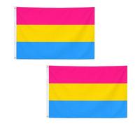 Lot de 2 drapeaux de fierté pansexuelle de 1,5 x 0,9 m avec œillets en laiton - Bannière LGBT en polyester pour défilés du mois de la fierté, événements LGBTQ, décoration de maison et de jardin