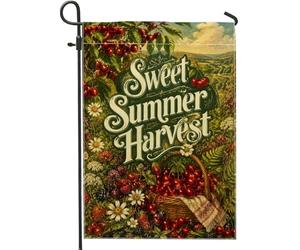 Lot De 2 Drapeaux De Jardin Cerises Panier Rustique Vintage 30X45Cm | Drapeaux Décoration Polyester Imperméable Garden Flag pour Cadeau Pendre la crémaillère Plate-forme