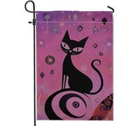 Lot De 2 Drapeaux De Jardin Chat Halloween Étoiles 30X45Cm | Drapeaux Décoration Léger Double Face Drapeau pour Pendre la crémaillère Fête Balcon