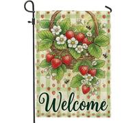 Lot De 2 Drapeaux De Jardin Fraises Printanières Panier 30X45Cm | Drapeaux Décoration Double Face Inaltérable Garden Flag pour Pendre la crémaillère Plate-forme Cadeau