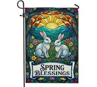 Lot De 2 Drapeaux De Jardin Lapins Printemps Nature Soleil 30X45Cm | Drapeaux Décoratifs D'Extérieur Léger Double Face Drapeau de résurrection pour Pendre la crémaillère Cadeau Patio