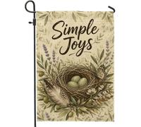 Lot De 2 Drapeaux De Jardin Nid Nature Œufs Rustiques Papillon 30X45Cm | Drapeaux Décoratifs D'Extérieur Double Face Imperméable Drapeau Artificiel pour Patio Pendre la crémaillère Plate-forme