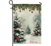 Lot De 2 Drapeaux De Jardin Sapins De Noël Neige Festive 30X45Cm | Drapeaux Décoration Polyester Double Stitched Drapeau d'extérieur pour Pendre la crémaillère Cadeau Plate-forme