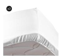 Lot de 2 Draps housse blanc 160 x 200 cm en percale bonnet de 30 cm