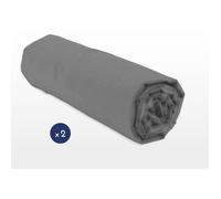 Lot de 2 draps housse gris foncé 90 x 190 cm bonnet de 25 cm - Home Linge Passion - Drap Housse - Uni - Coton