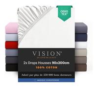Lot de 2 Draps Housses 90x200 cm, 100% Coton 57 Fils, Blanc, Coins Élastiqués pour Matelas 30 cm ACCESSOIRES FABRICATION MAISON