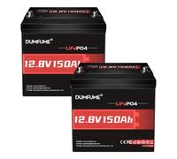 Lot de 2 Dumfume Batterie Lithium LiFePO4 12V 150Ah | BMS 100A, 3,840Wh & 15000 Zyklens, Améliorée Protection Basse Températures Batterie pour Wohnmobil, Camping et Solarpanel