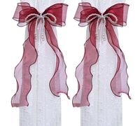 Lot de 2 Embrasse de Rideaux en Forme de Nœud, Cravate pour Tenture, Support de Voile en Ruban avec Perles, Attache Décorative pour Rideaux, Décoration de Fenêtre de Maison, Chambre à Coucher, Bureau