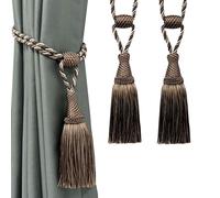 Lot de 2 embrasses de rideaux Fenghuangwu en corde, faites à la main, avec pompons - Élégantes pour décoration de maison et bureau (café foncé)