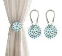 Lot de 2 embrasses magnétiques pour rideaux en forme de fleur en cristal étincelant avec fil à ressort hautement élastique pour décoration de maison et de bureau (bleu paon)
