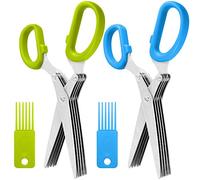 Lot de 2 en acier inoxydable Ciseaux à Herbes, Sourceton multi-usage de cuisine cisaillement avec 5 lames et brosse de nettoyage
