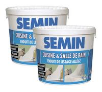 SEMIN Enduit de Lissage Hydro Allégé - Spécial Cuisine & Salle de Bain - Haute Résistance à l’Humidité - Prêt à l’Emploi - Application Facile - Avant Peinture & Revêtement Mural - 2 Seaux de 1 kg