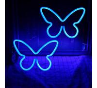 Lot de 2 enseignes néon papillon avec piles USB ou 3 piles AA | Pour les fêtes, anniversaires, mariages, bars muraux, chambres, intérieurs et cadeaux de Noël