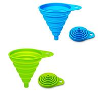Lot de 2 entonnoirs pliables en silicone, flexible/pliable/entonnoir de cuisine pour transfert de bouteille d'eau et de liquide à goulot étroit et large (vert et bleu)