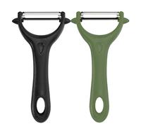 Lot de 2 Éplucheurs Universels, Acier Inoxydable, Noir et Vert | Double lame inox, manche ergonomique antidérapant, retire-yeux, 14,5 x 7,5 cm, pour fruits et légumes