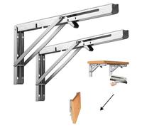 Lot de 2 équerres pliantes en acier inoxydable - 350 mm - Charge maximale : 70 kg - Support de console pliable pour bricolage