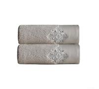 Lot de 2 essuie-mains avec motif brodé damas sur matériau 100 % coton pour une utilisation constante au fil du temps (kaki)