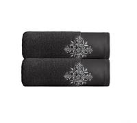 Lot de 2 essuie-mains avec motif brodé damas sur matériau 100 % coton pour une utilisation constante au fil du temps (gris foncé)