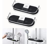 Lot de 2 étagères de douche sans perçage avec crochets, pour barre de douche ronde de 18 mm à 25 mm - Support de salle de bain pour savon, shampooing, après-shampoing