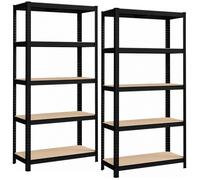 Lot de 2 étagères de stockage, rangement, 5 niveaux - Métal - 180 x 110 x 40 cm - Charge maximale 875 kg - Noir - Linxor