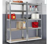 Lot De 2 Étagères Modulables Charges Lourdes 10 Plateaux H 180 Cm Gris
