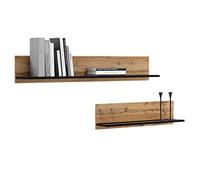 Lot de 2 étagères murales de 100 cm de large en bois foncé avec étagère flottante noire pour livres, images, décoration, salon, chambre à coucher, salle à manger, couloir