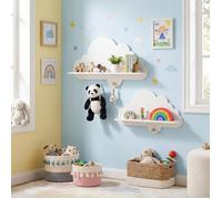 Lot de 2 Étagères Murales Enfant-COSTWAY- Bibliothèque Nuage en Bois avec Patères, Rangement Livres Jouets,Chambre Enfant Blanc