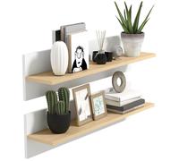 Lot de 2 étagères murales - HOMCOM - 80 cm - étagères flottantes - pour salon, entrée, chambre et cuisine - blanc et bois naturel