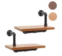 Lot de 2 étagères murales HWC-N29 bois massif 29x45x25cm naturel