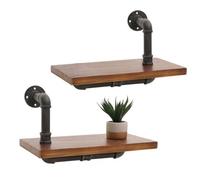 Lot de 2 étagères murales HWC-N29, étagère suspendue étagère à livres, structure 3D industrielle acier bois massif 29x45x25cm brun
