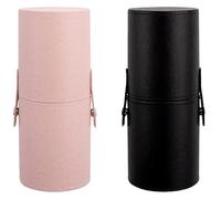 Lot de 2 étuis à pinceaux de maquillage en cuir synthétique - Portable - 20 x 8 cm - Grande capacité de rangement - Rose et noir