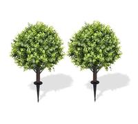 Lot de 2 Eucalyptus Artificiels en Boule avec Piquets de Sol - Arbuste Artificiel Extérieur et Intérieur 60cm pour Jardin Pot de Fleur Terrasse, Résistant UV 2pc