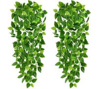 Lot de 2 Fausses Plantes à Suspendre pour décoration de Chambre, 1,1 m de Lierre Artificiel pour Mur, Salon, terrasse, intérieur, extérieur, Maison, étagère, Bureau (sans paniers)