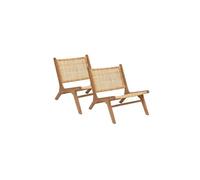 Lot de 2 Fauteuil chaise en teck et tressage en rotin - Longueur 65 x largeur 80 x Hauteur 71 cm - -