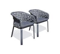 Lot de 2 fauteuil de jardin en corde tissée et aluminium - gris anthracite