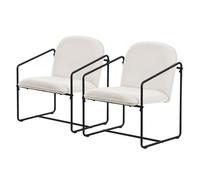 Lot de 2 Fauteuils Beiges ML-Design, Fauteuil Relax avec Revêtement Doux et Structure en Acier Noir, Chaise Lounge Rembourré Moderne