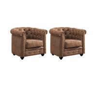 Lot de 2 Fauteuils CHESTERFIELD en microfibre aspect cuir vieilli