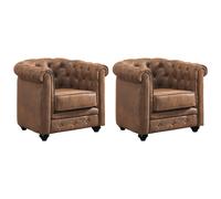 Lot de 2 Fauteuils CHESTERFIELD en microfibre aspect cuir vieilli