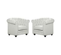 Lot de 2 Fauteuils CHESTERFIELD - Simili Blanc