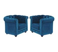 Lot de 2 Fauteuils CHESTERFIELD - Velours bleu canard