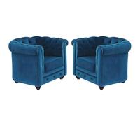 Lot de 2 Fauteuils CHESTERFIELD - Velours bleu canard