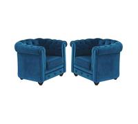 Lot de 2 Fauteuils CHESTERFIELD - Velours bleu canard