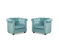 Lot de 2 Fauteuils CHESTERFIELD - Velours bleu pastel