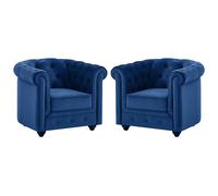 Lot de 2 Fauteuils CHESTERFIELD - Velours bleu roi