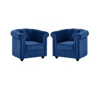 Lot de 2 Fauteuils CHESTERFIELD - Velours bleu roi