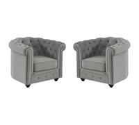 Lot de 2 Fauteuils CHESTERFIELD - Velours gris clair