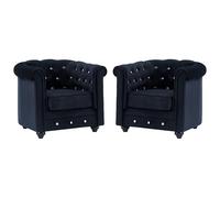 Lot de 2 Fauteuils CHESTERFIELD - Velours noir et boutons effet cristal