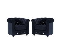 Lot de 2 Fauteuils CHESTERFIELD - Velours noir et boutons effet cristal