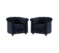 Lot de 2 Fauteuils CHESTERFIELD - Velours noir et boutons effet cristal